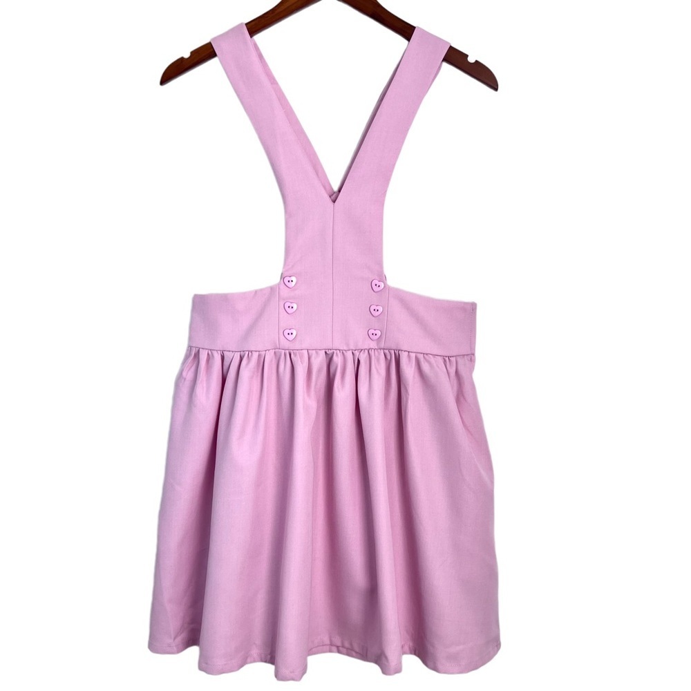 Hot Topic Pink Bib Skirtall Heart Buttons Size Medium